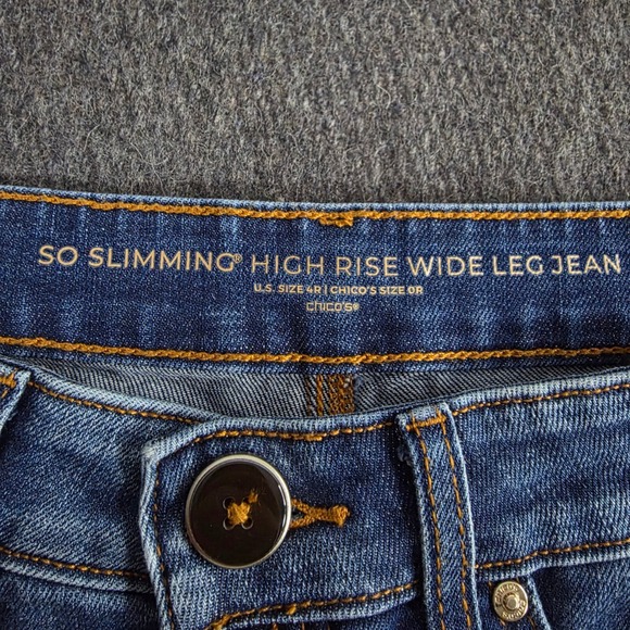 Chicos SO SLIMMING High Rise Wide Leg Jean Size 4R Blue Denim Cargo Pocket - Picture 4 of 11